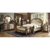 AEA Klassisches Bett Barock Rokoko Chesterfield Stil Doppel Leder Hotel Antik Betten