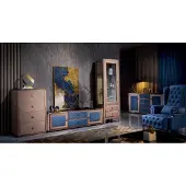 AEA Wohnwand Wohnzimmer Set Vitrine Kommode Wandregal Vitrinen Wohnwände 4 tlg. Set