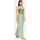 Vera Mont Abendkleid "Abendkleid mit Stickerei", Damen, Gr. 32, EURO, grün (foggy grün), Obermaterial: 81% Polyamid PA. 19% Elasthan EL., Kleider Abendkleid