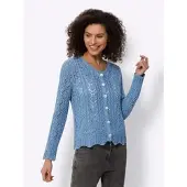 HEINE Strickjacke "Strickjacke Ajourstrickjacke mit Wellenkanten", Damen, Gr. 48, blau (mittelblau), Modisch, Rundhals, Strickjacken Strickjacke