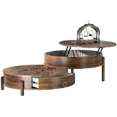 AEA Kaffeetisch Set Couchtisch mit Schubladen Rund Holz Braun Original