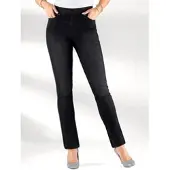 Inspirationen Schlupfjeans , Damen, Gr. 54, Normalgrößen, schwarz (schwarz, denim), 78% Baumwolle, 20% Polyester, 2% Elasthan, unifarben, lang, Jeans Schlupfjeans