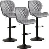 Sonstiges Barhocker mit Lehne, 360° drehbar, höhenverstellbar, PolyurethanKunstleder, Grau, 3er Set