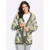 Inspirationen Jacquardstrickjacke , Damen, Gr. 48, grün (pistazie, khaki, gemustert), 53% Polyacryl, 40% Baumwolle, 7% Polyamid, gemustert, mehrfarbig, Strickjacken Jacquardstrickjacke