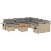 vidaXL 12-tlg. Garten-Sofagarnitur mit Kissen Beige Poly Rattan