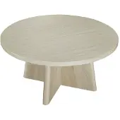 CALICOSY - Runder Couchtisch mit Tischplatte im Travertin-Nachbildung und Beinen in Eichenoptik D80 cm - AGATE