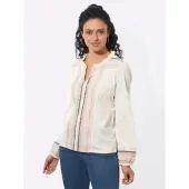 Inspirationen Langarmshirt "Langarm-Shirt", Damen, Gr. 48, weiß (champagner), 100% Baumwolle, gemustert, unifarben, Rundhals, Shirts Langarmshirt
