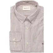 Gant für Herren. 3000230 Oxford-Hemd Regular Fit mit granatroten Streifen (M), Lässig, Kastanienbraun, Baumwolle, Klassisch, Langarm