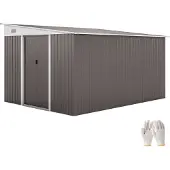 Outsunny 8,9 m2 Gerätehaus Stahl-Geräteschuppen mit Pultdach, Schiebetür, Grau