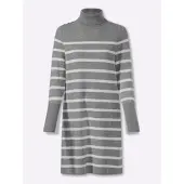 HEINE Strickkleid "Strickkleid Strickkleid mit Ringelmuster", Damen, Gr. 42, N-Gr, grau (grau, ecru, gestreift), Modisch, Kleider Strickkleid