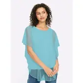 HEINE 2-in-1-Shirt "2-in-1-Shirt Kurzarmshirt im Poncho-Stil", Damen, Gr. 50, aquamarin, Modisch, Rundhals, Shirts 2-in-1-Shirt