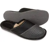 Nowo Herren Leder Hausschuhe Schwarz-grau Bequem