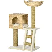 PawHut Kratzbaum 100,5cm Katzenbaum mit Katzenhöhle, Bett, Treppe, Kissen, Natur