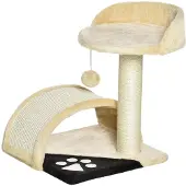 PawHut Kratzbaum klein 46 cm, Katzenbaum mit Spielbällen, Kratzplatte, Sisal-Sei