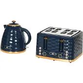 HOMCOM Wasserkocher-Toaster-Set mit 1,7 L Wasserkocher, 4 Scheiben-Toaster Blau