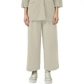 QS 1100000002199 , Damen, Gr. 34, N-Gr, beige, Web, Obermaterial: 95% Polyester, 5% Elasthan, unifarben, regular fit 7/8-Länge, Hosen 1100000002199, Sommerhose mit Knopf-Design am Gummibund