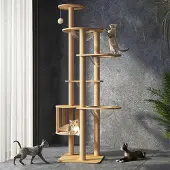 Dripio Kratzbaum 183 cm, groß, mit 4 Höhlen, Jutesäule, Holzfarbe