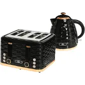 HOMCOM Wasserkocher Toaster Set mit 1,7L Wasserkocher 4 Scheiben Toaster Schwarz