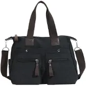 Merkloos Casual Canvas Schultertasche für Frauen, Schwarz