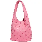 Merkloos Damen Kunstleder Handtasche mit Nieten, Stilvolle Schultertasche