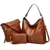 Merkloos Handtaschen- und Geldbeutelsatz für Frauen in Braun