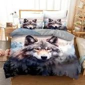 Merkloos 3D Bettbezug mit Wolfsmotiv 200 x 200 cm