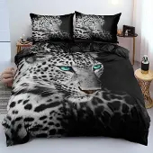 Merkloos 2-teiliges Bettbezugset mit 3D Leopardenprint