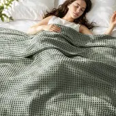 Merkloos Decke aus 100% Baumwolle, 150 x 200 cm, Waffelstruktur, atmungsaktiv, Grün
