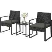 Outsunny Rattan Bistroset, 3 teiliges Gartenmöbel-Set mit 2 Gartenstühlen
