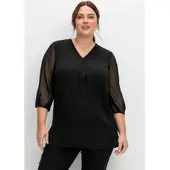 Sheego Longbluse , Damen, Gr. 56, schwarz, 100% Polyester, unifarben, V-Ausschnitt, Blusen Longbluse