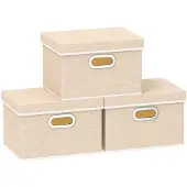 Merkloos 3 Stück Waschbare Aufbewahrungsboxen mit Deckel, Beige