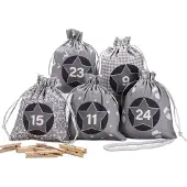 Sonstiges KOHMUI Adventskalender Bastelset Selbst Befüllen 24 Grau Stoffsäckchen Weihnachten