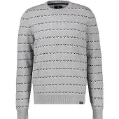Lerros Strickpullover "Strickpullover mit geometrischem Muster aus Mischgewebe", Herren, Gr. L, grau (platinum grau melange), 53% Baumwolle, 47% Nylon, Rundhals, Pullover Strickpullover