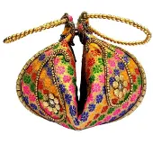 Merkloos Bunte Potli Tasche mit Goldstickerei für Frauen