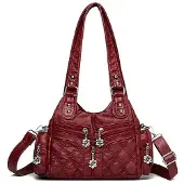 Merkloos Damen Hobo Schultertasche aus Kunstleder mit langen Griffen