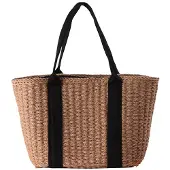Merkloos Handgewebte Papierschnur Tasche - Große Kapazität Schultertasche (Braun)