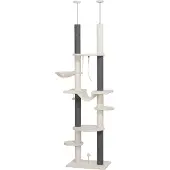 PawHut Kratzbaum Deckenhoch Katzenbaum 225-255cm Katzenkratzbaum mit Hängematten