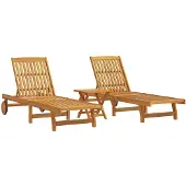 vidaXL Sonnenliegen 2 Stk. mit Tisch Massivholz Akazie