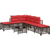 vidaXL 3-teiliges Ecksofa-Set für den Garten mit Kissen, braun, Polyrattan