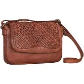 Merkloos Retro Leder Schultertasche für Damen mit Flechtwerk