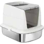 PawHut Katzenklo, Katzentoilette mit Deckel, Streuschaufel, Wanne aus Edelstahl