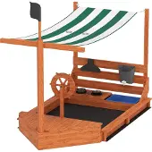 Outsunny Sandkasten Schiff Design Holz mit Küchenspielset Abdeckung