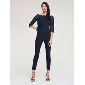 Patrizia Dini By Heine Spitzenbluse, Damen, Gr. 40, blau (nachtblau), 55% Polyester, 45% Polyamid, , unifarben, U-Boot-Ausschnitt, Blusen Spitzenbluse