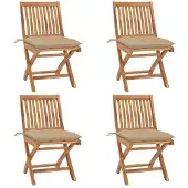 vidaXL Klappstühle mit Kissen, 4-teilig, Massivholz Teakholz