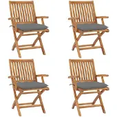 vidaXL Klappstühle mit Kissen, 4-teilig, Massivholz Teakholz