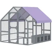 PawHut Hühnergehege Tannenholz Verzinktes Drahtgeflecht 211L x 186,5B x 185,5H cm Dunkelgrau