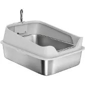 PawHut Katzentoilette Edelstahl Offene Katzenklo mit Schaufel hohem Rand Grau