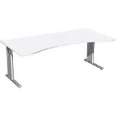 Geramöbel Schreibtisch Ergonomieform höhenverstellbar, C Fuß Blende optional, 2000x1000x680-820, Weiß/Silber