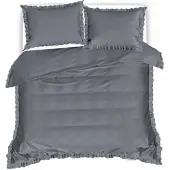Cotton World Baumwolle World Bettwäsche 160x200 Grau mit Rüschen