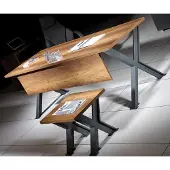 AEA Schreibtisch mit Couchtisch X-Tischbeine Holztische Arbeitszimmer Set